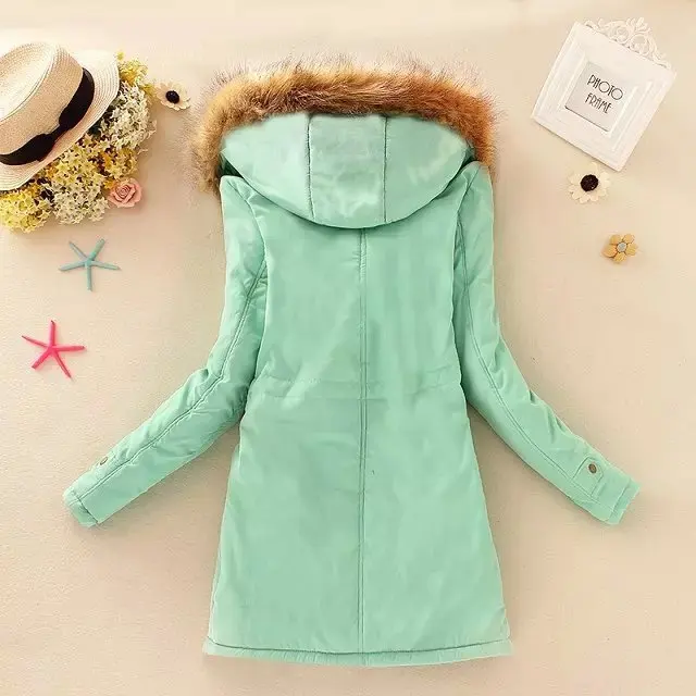 

2018 Thick Winter Coat Large Size Hooded Mid-length Cotton Coat Fur Collar Berber Fleece Wool Drawstring Cotton-padded Clothes W