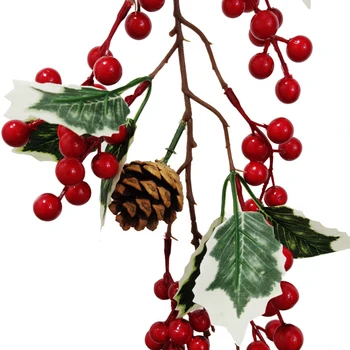 

1.9 /1.95M Artificial Rattan Christmas Leaf Red Fruit Acacia Bean Decoration Rattan Wave-shaped Plant Vine
