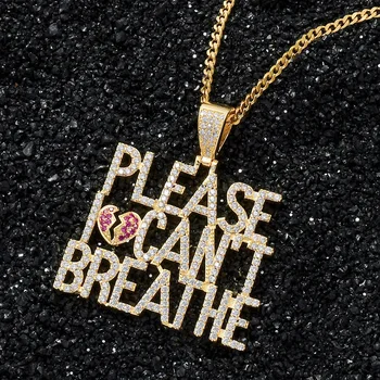 

Bling Iced Out Letters Pendant Please I Can't Breathe Zircon 2 Colors Men's Necklace Fashion Hip Hop Jewelry Gifts