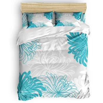 

Floral Blue Chrysanthemum Printing Custom Bedding Set 3D Digital Printing Christmas Bedding Set US KING QUEEN