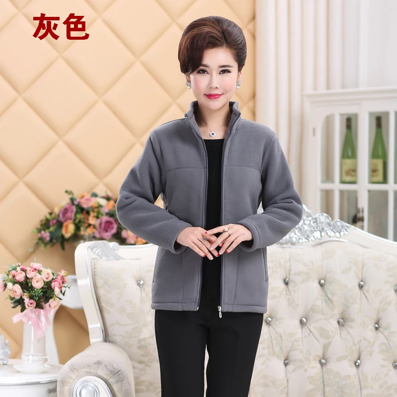 Greatest  Middle-aged Mothers Autumn Winter Warm Jacket Plus size Loose Collar Polar fleece Short Coat Casual