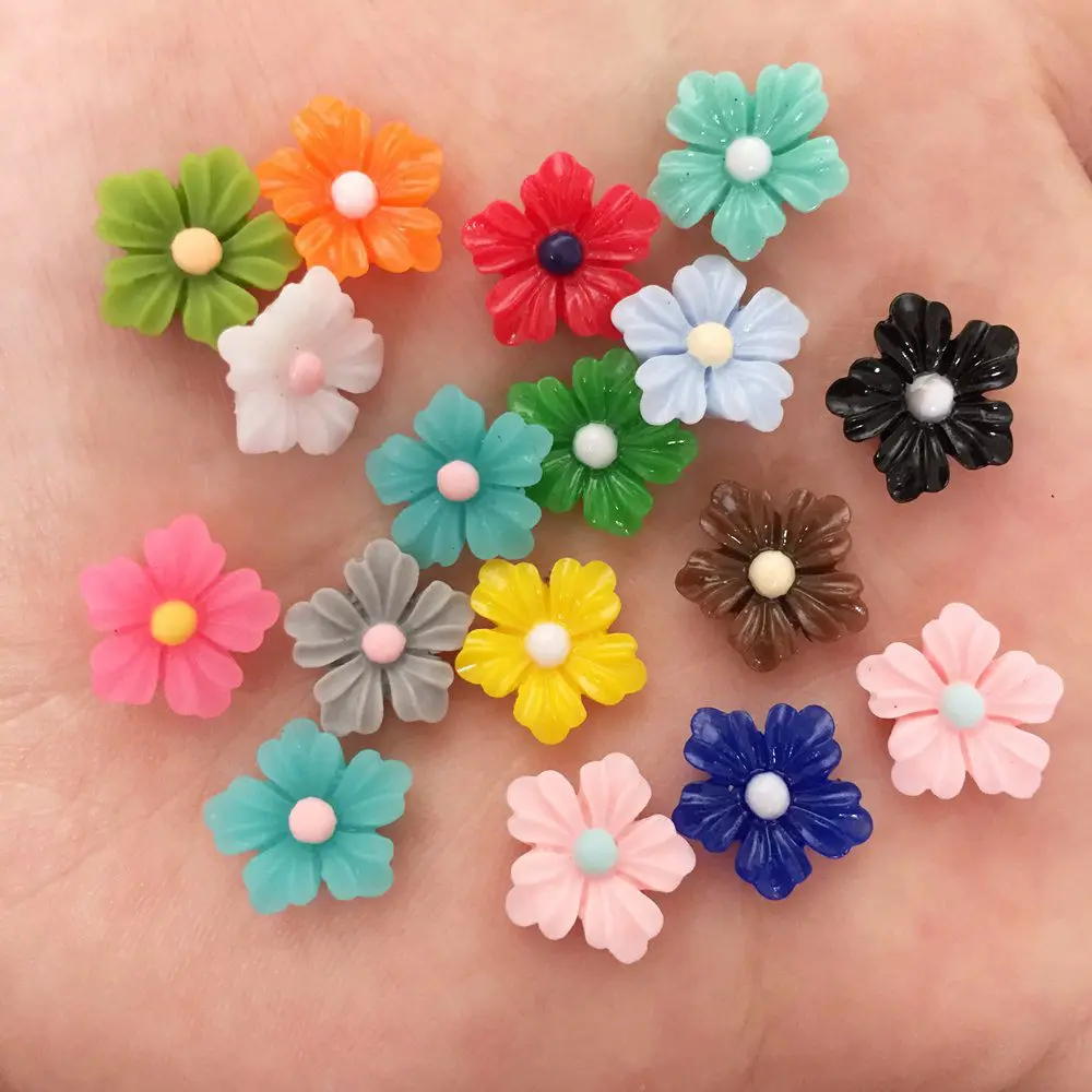 50pcs Resin 12mm Flower Flat Back Stone Appliques DIY Wedding Scrapbook Craft, resin flower embellishments, resin embellishments