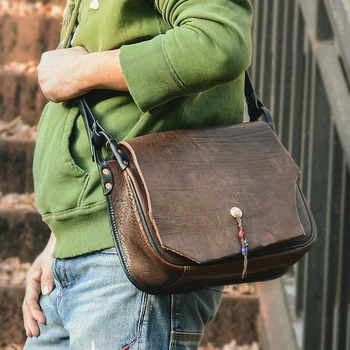 

Italian Vegetable Tanned Leather Bag Men's Messenger Bag Cowhide Male Shoulder Crossbody Bag Luxury New Soft Genuine Leather Men