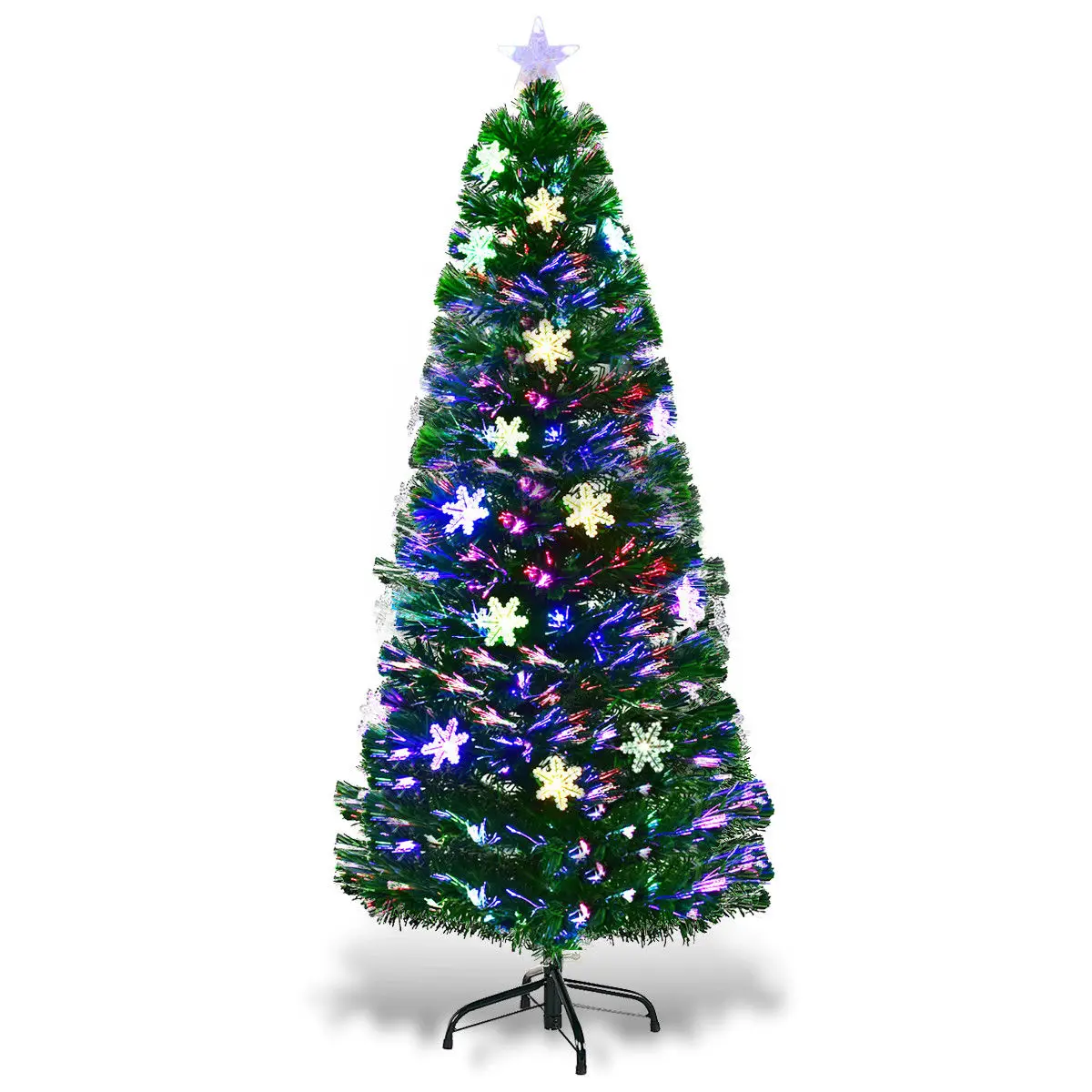 

Costway 6FT Pre-Lit Fiber Optic Artificial Christmas Tree w/Multicolor Lights Snowflakes