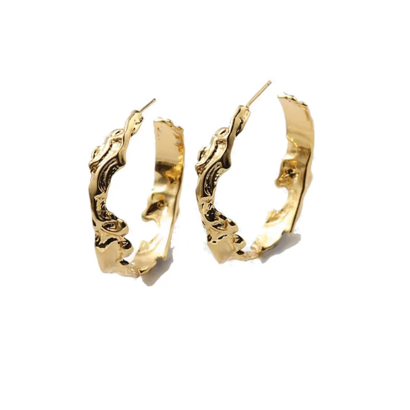 

UJBOX European American Designer Hoop Earrings Texture Fire Lava Earrings Irregular Geometric Semicircular Earrings Party Gift