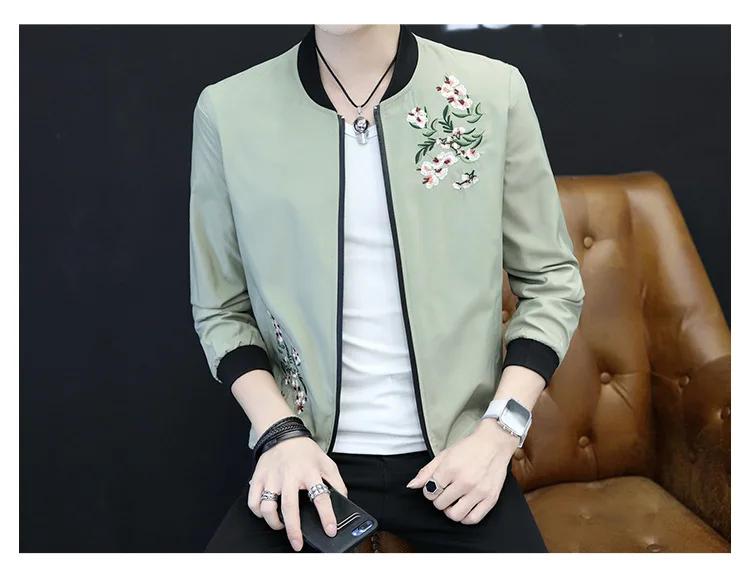 Стиль корейско-Стиль Slim Fit Для мужчин, куртка на осень и зиму, Модная молодежная куртка с вышивкой с воротником-стойкой и Для мужчин куртка Повседневное Для мужчин одежда
