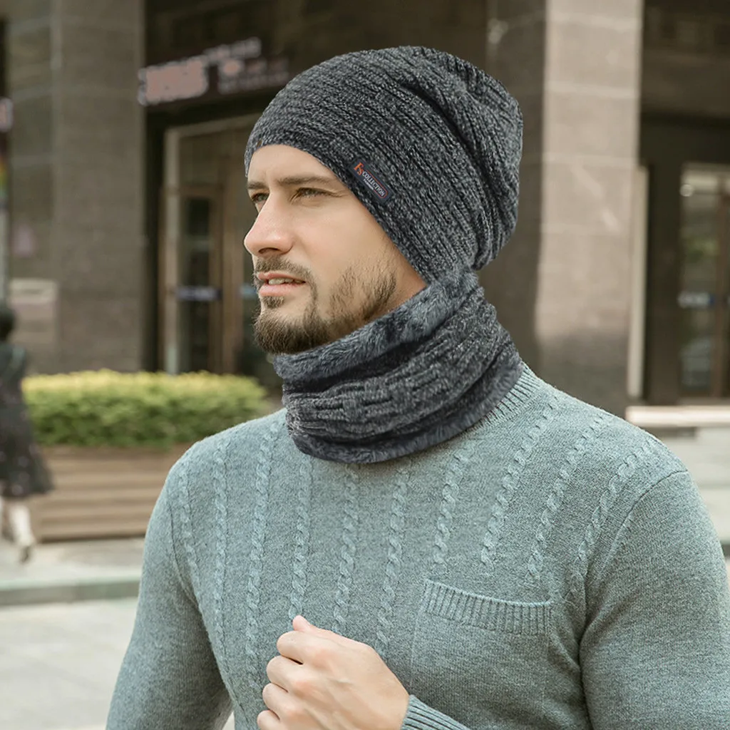 Fashion Men Warm Winter Hat Scarf Soft Knitted Set Skullies Beanies For Women Unisex Caps |