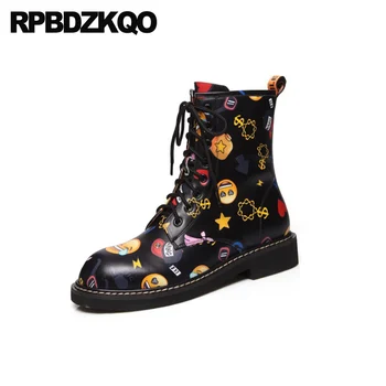 

military lace up shoes combat chunky black short army designer white block women ankle boots 2019 round toe genuine leather fall