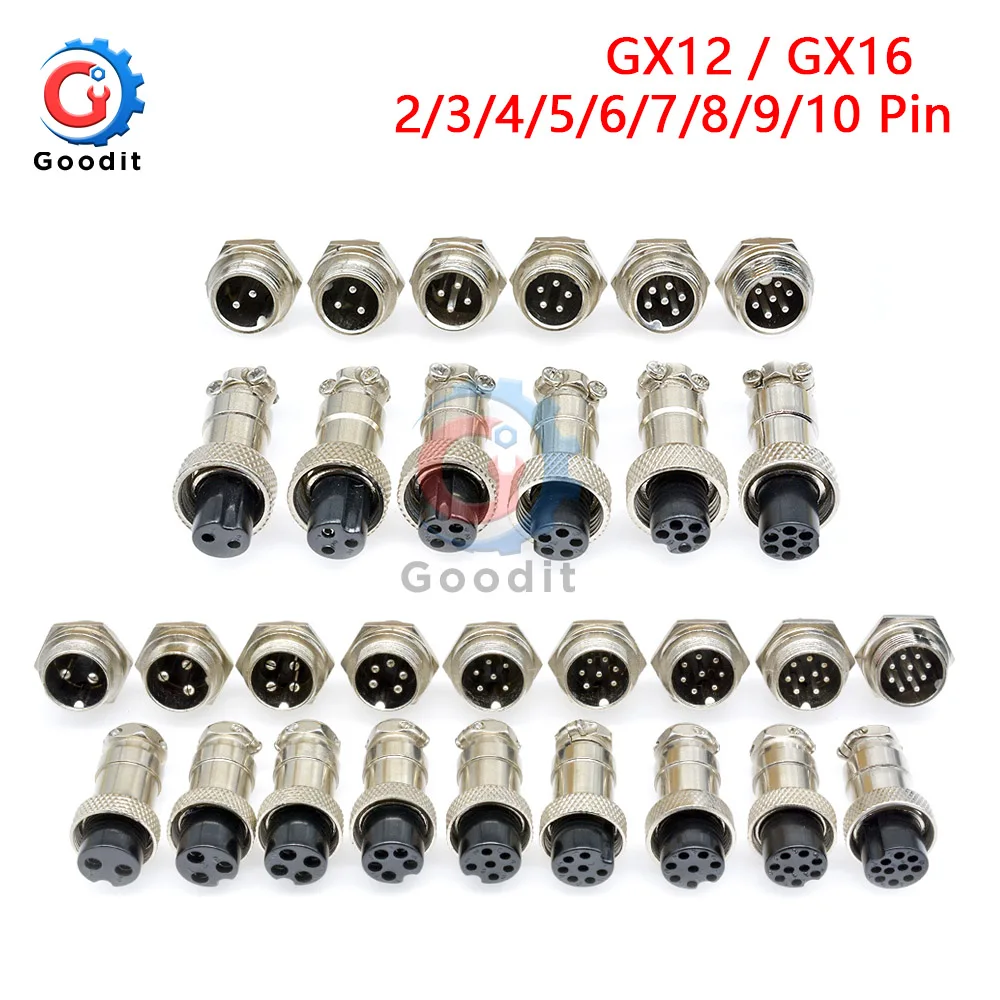 1 комплект GX12 GX16 2/3/4/5/6/7/8/9/10 штырьковый штекер + гнездовой разъем 12 мм 16 круговой