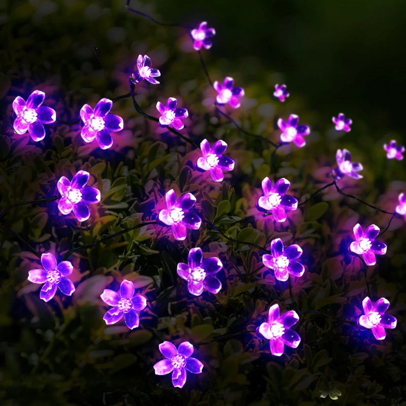 50 LED Solar String Lights Peach Flower Garden Outdoor Solar Power 