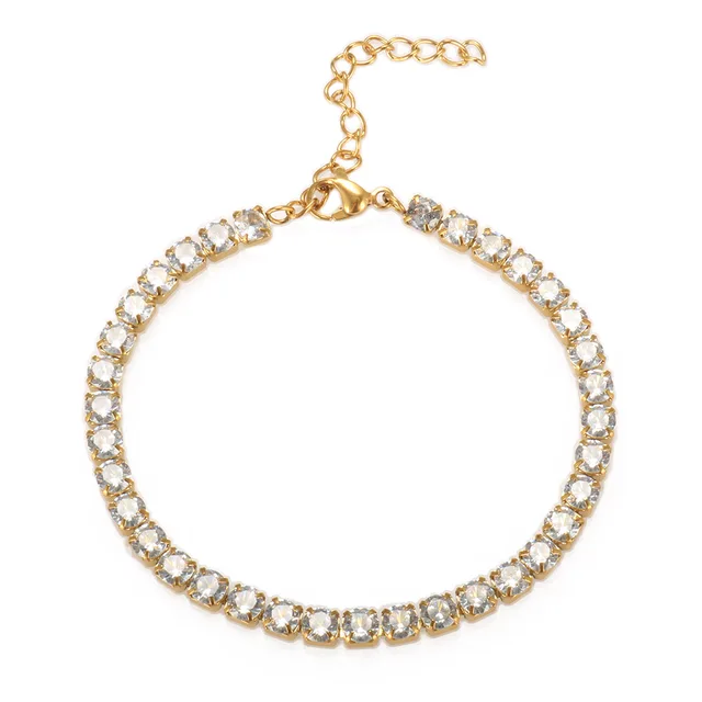 Fashion High Quality Stainless Steel Cubic Zirconia Collar Necklace Rhinestone Bracelet Woman Trendy Jewelry Set Gift Wholesale Gold Bracelet