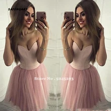 Сексуальные милые розовые Бальные платья, без рукавов, а-силуэт, тюль, элегантный дизайн, на заказ, простое коктейльное платье