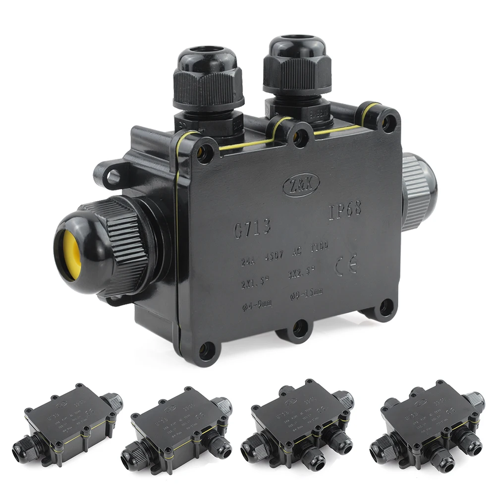

IP68 Waterproof Junction Box Electrical 2/3/4/5/6 Way Enclosure Block Cable Connecting Line Protection Wire Black Junction Box