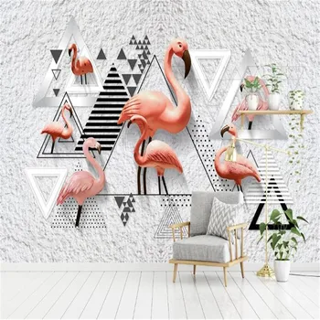 

milofi custom large wallpaper mural Nordic simple 3D stereo black and white geometric flamingo background wallpaper mural