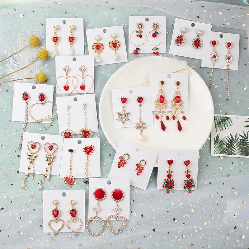 2019 New Hot Sale 20 Style Red Fashion Korean Elegant Geometric Dangle Earrings for Women Cute Pendant Mujer Jewelry