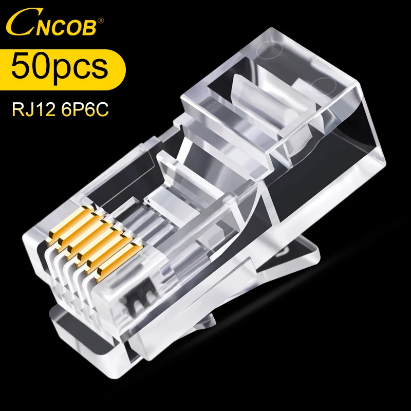 Cncob Cabo de Telefone Rj12 6p6c Plugue Conector Modular tipo Núcleos da Linha Telefônica com Corpo Longo sem Blindagem Cabeça de Cristal