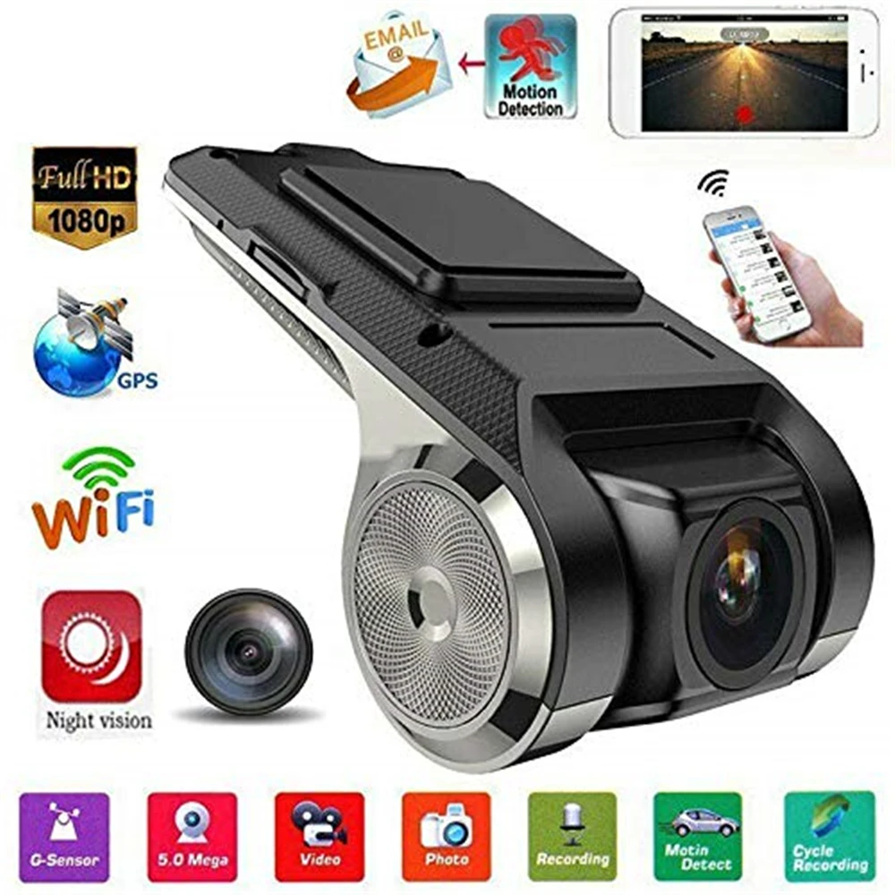 Tanie HD 1080P Full wideorejestrator samochodowy 2MP kamera wideorejestrator WiFi GPS ADAS g sensor kamera na deskę rozdzielczą USB z czujnikiem ruchu Night Vision G sensor