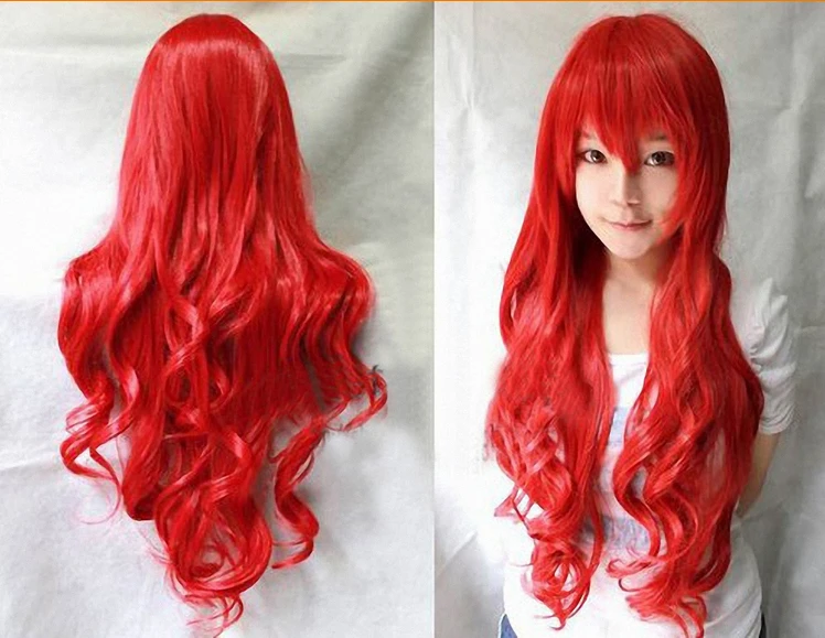 Kids Girls Princess Dress up 80cm Anime The Little Mermaid Ariel Cosplay Wig Party Stage Synthetic Red Wavy Hair |