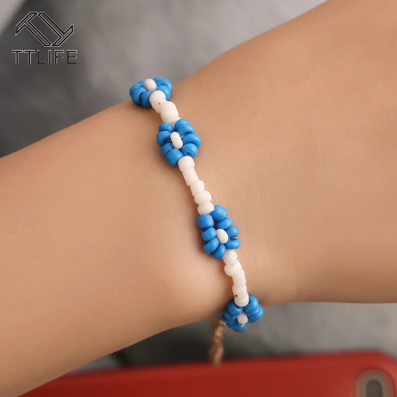 

TTLIFE Hand-Knitted Bracelet Rice Beads Colored Flower Bracelet For Women Beads Handmade Friendship Bracelet