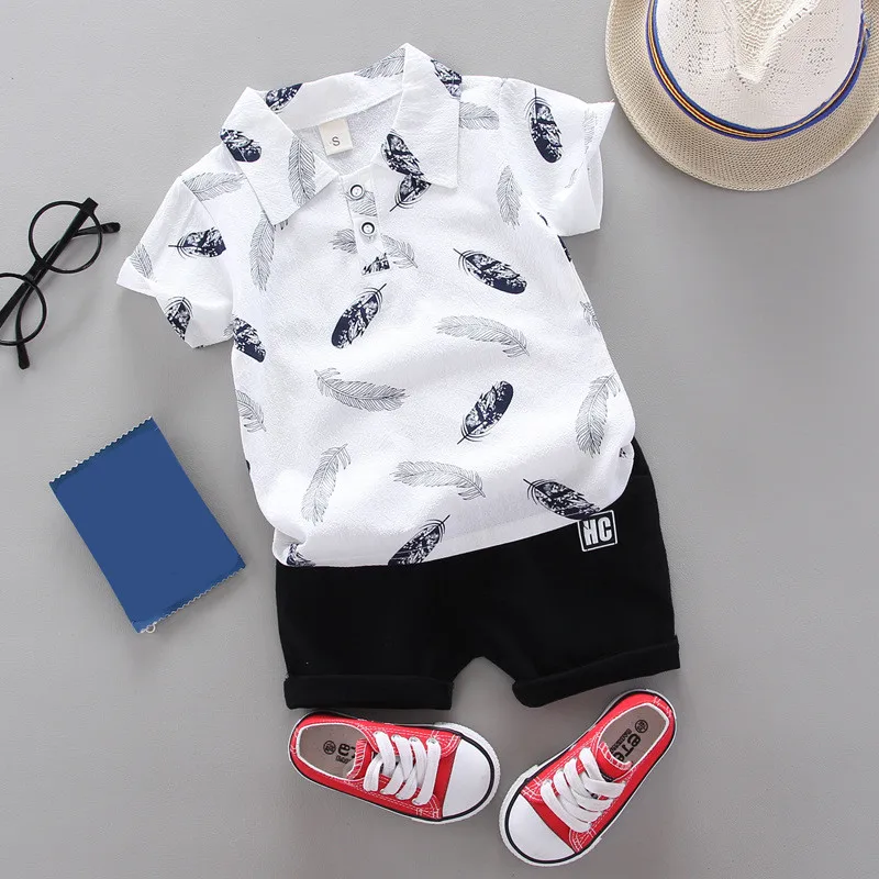 Summer Boy Baby Clothes Sets fashion cotton lapel short-sleeved shirt T-shirt + kids shorts 2 pieces Boy Sets clothing kids clothing set
