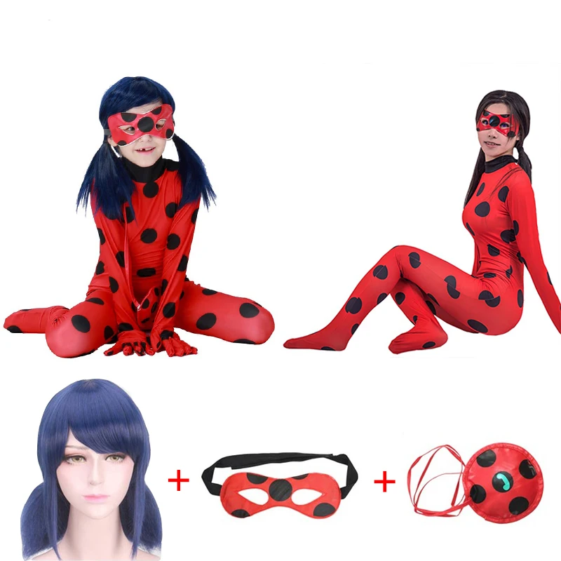 

Fancy Lady Bug Cosplay Costume Halloween Girls Children Spandex Ladybug Costumes Cosplay Jumpsuit Wig Party Clothes Disfraz