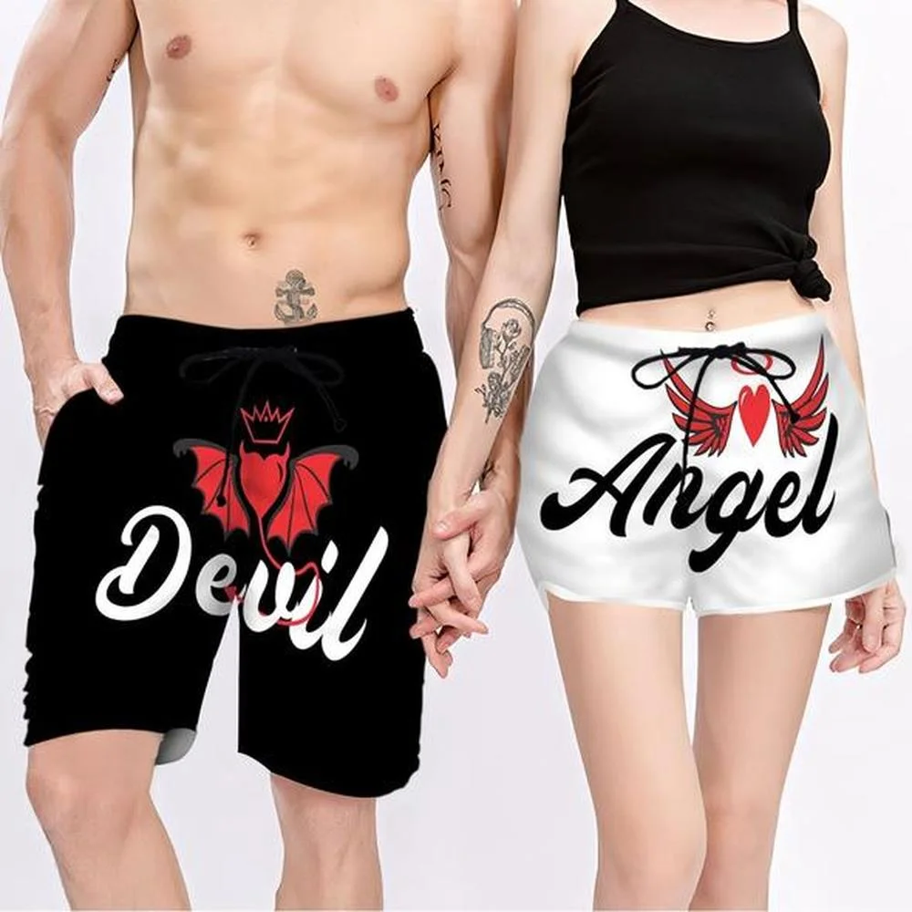 

CLOOCL Couple Matching Angel and Devil 3D Printed Casual Shorts Men Women Fashion for Couple Outfit Beach Shorts Drop Shipping