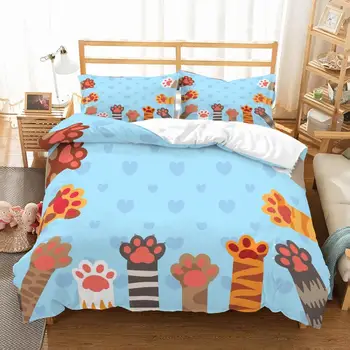

Cute Cats Paw 3D Printed Bedding Set Microfiber Cartoon Bed Linen Set with Pillowcase 2/3pcs Home Bedding AU/US/EU Size Bed Set