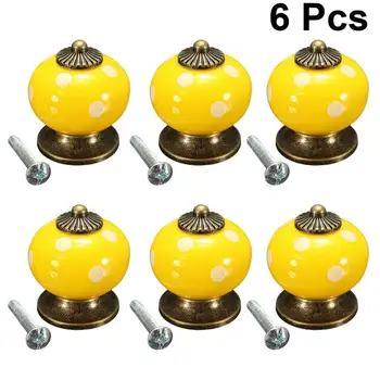 

6Pcs European Pastoral Round Knobs Polka Dotted Pumpkin Shape Ceramic Handles with Screw for Wardrobe Drawer Cabinet Door