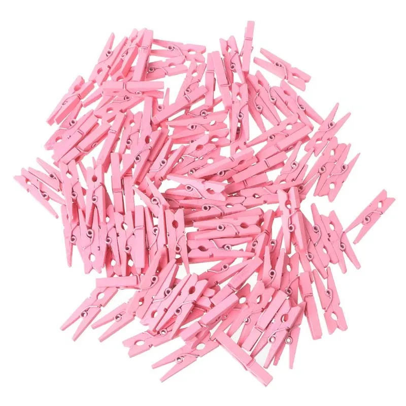 Pink 100 шт. Мини Деревянные колышки 30 мм художественные Свадебные Висячие фото зажимы для одежды - Цвет: Pink