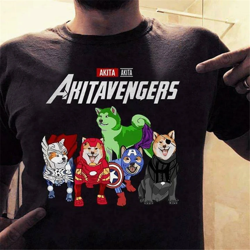 Akita Inu Мстители Akitavengers Endgame футболка черный хлопок для мужчин S-6Xl США сток Новейшая модная футболка