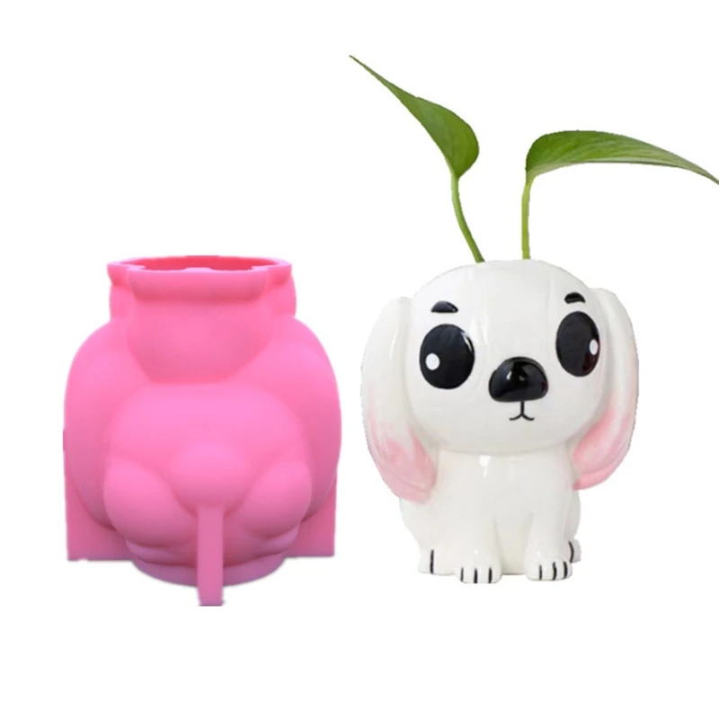Big-eyed Dog 3D Flowerpot Epoxy Resin Mold Succulents Vase Gypsum Candle Concrete Plaster Silicone Mould DIY Crafts Home K3ND