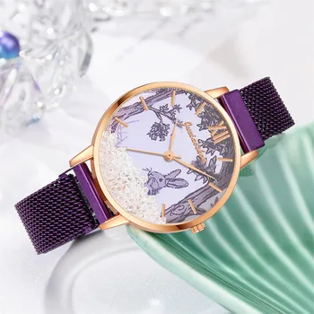

Fashion Quartz Watch Alloy Mesh Strap Cartoon Printed Round Dial Casual Watch for Women Girls XIN-Shipping
