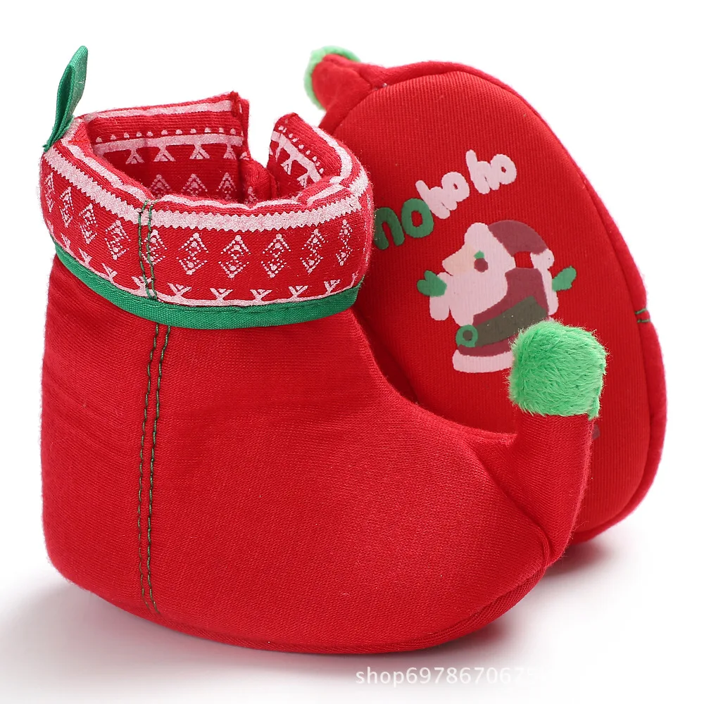 Toddler First Walkers Newborn Baby Shoes Boy Girl Christmas Elf Booties Warm Plush Soft Anti-slip Infant Crib Socks Shoes