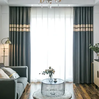 

Fashionable Simple Embroidery Curtains for Living Room Bedroom New Chinese Balcony Shading Linen Seamless Stitching Curtains