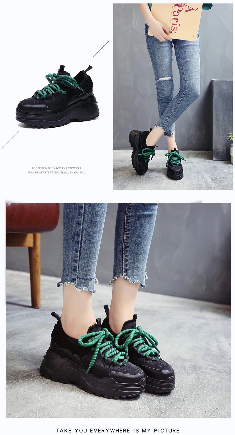 YHKLERZU/новые женские Сникеры на платформе; стильная обувь для бега на толстой подошве; увеличивающая рост спортивная обувь на массивном каблуке 8 см; женская обувь