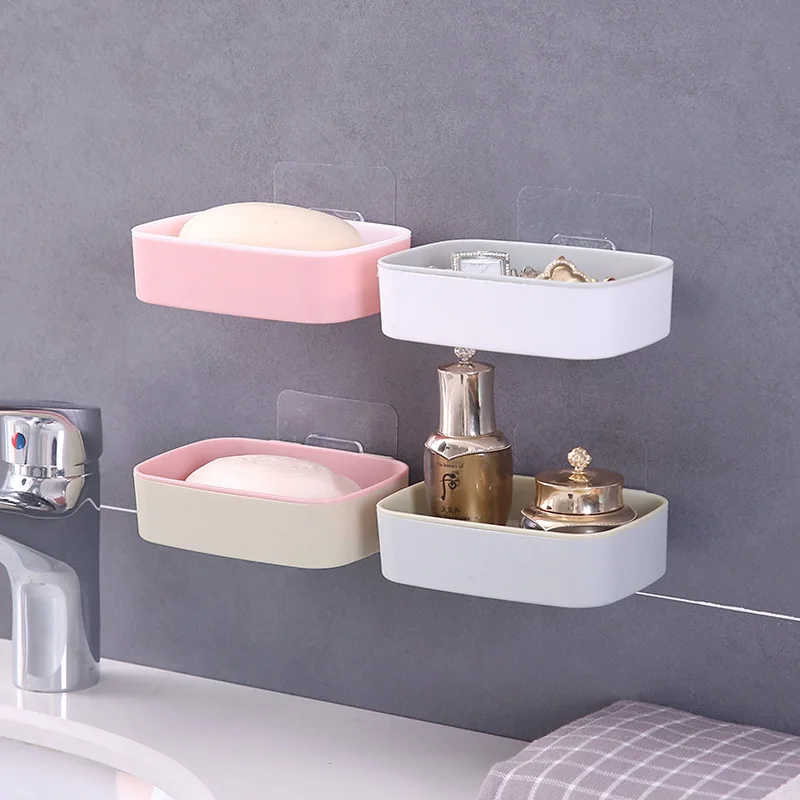 

Bathroom Cartoon Double Smiley Face Soap Box Wall Hanging Soap Tray Creative Seamless Paste Drain Soap Holder