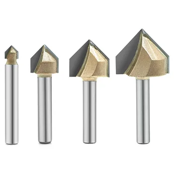 

4 Pcs V-Groove Bits Router Bit 2-Flute CNC Engraving Bit Woodworking Chamfer Bevel Cutter 1/4 Inch Shank Steel