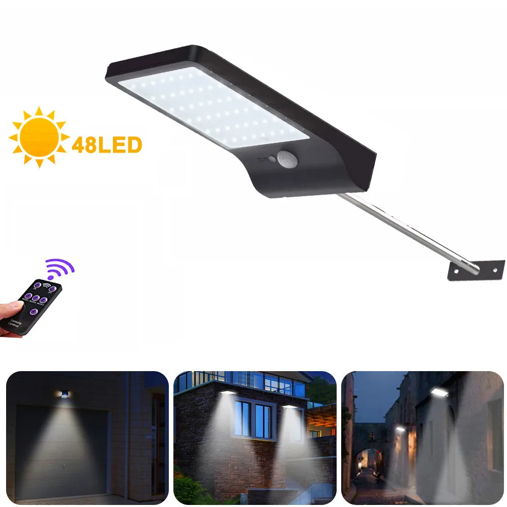 

Upgraded 48LED Solar PIR Motion Sensor Wall Light Outdoor Waterproof 3modes 3.7V/2000mAh Waterproof For Path Garage Street Light