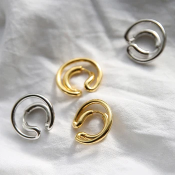 

Peri'sBox Gold Silver Color Double Circle Hoop Earrings C Shape Irregular Geometric Earrings for Women Minimalist Earrings Hoops
