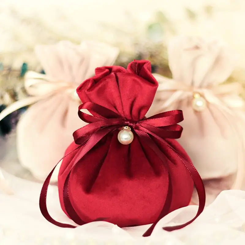 6pcs Velvet bag Candy Bag Gift Bag With Simulation Pearl Wedding Gift Bag