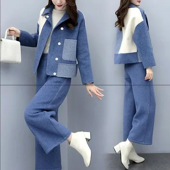 

Woolen Two Piece Set Women 2 Piece Set Top And Pants Office Lady Women's Suit Women Two Piece Outfits Ensemble Femme Survetement Year-old Female Costume Conjunto Feminino