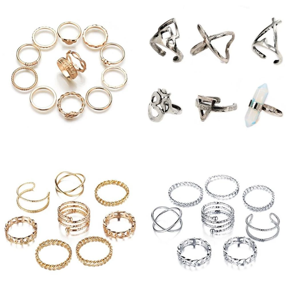 ヴィンテージボヘミアンリングセット幾何学的な魅力女性指リングジョイント春ツイスト形状ノットナックルリングウェディングギフトジュエリー Rings Aliexpress