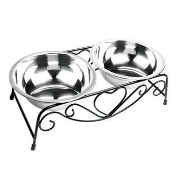 

Pet Stainless Steel Food Bowl Dual-use Feeder Cat Feeding Drinker Dog Double Bowls Dishes with Protection Cervical Pet Supplies