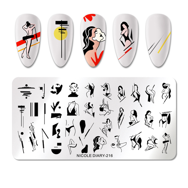 DIARY Line Flower Nail Stamping Plates Chinese Style Letter Pattern Nail Art Stamp Templates Face Leaf Printing Stencil