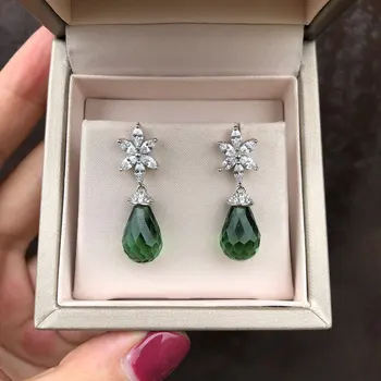 

Korea Sweet Green Pink Flower Zircon Dangle Drop Earrings for Women Silver Needle Crystal Earring Jewelry Brincos Birthday Gifts