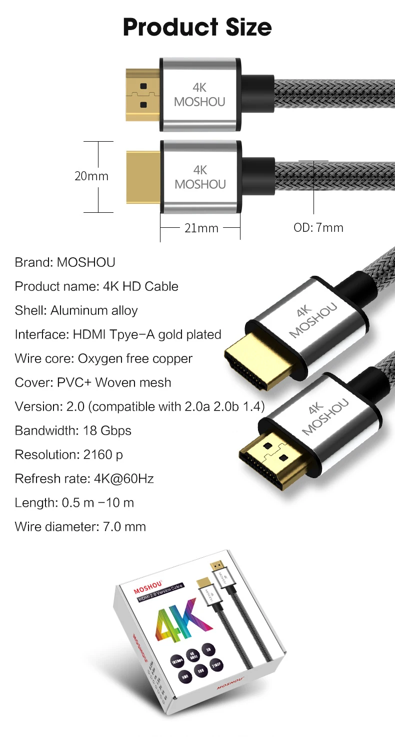 4K@ 60Hz HDMI 2.0b 4K 2,0 2 кабеля MOSHOU HDR ARC 2160P Ethernet видео штекер для телевизоров Samsung PS4 усилитель проектора