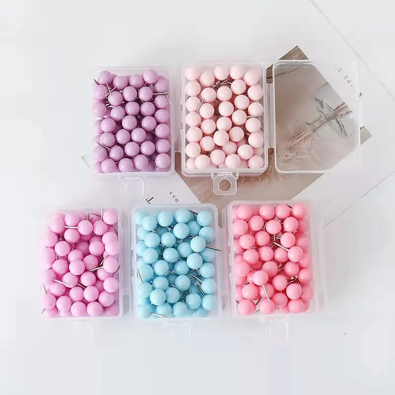 TUTU 50pcs/box coloful ball push pins thumb thumbtack board pins drawing photo wall studs office school supplies H0563