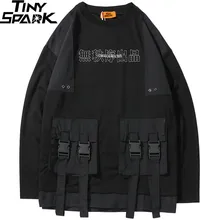 Пуловер Харадзюку, Мужская толстовка в стиле хип-хоп, уличная одежда, китайский принт Кандзи, много карманов, худи, пуловер, хлопок, хип-хоп, свободный