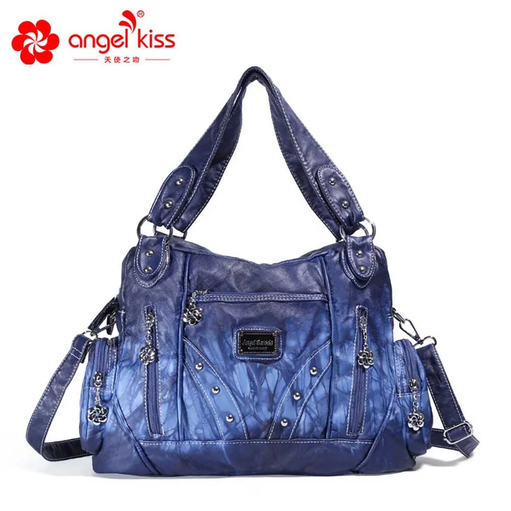 

Women Bags Angelkiss Hongkong Brand Women Purse Handbags Soft Washed PU Leather Shoulder Bags Hobo Bags Messenger Satchel Bags