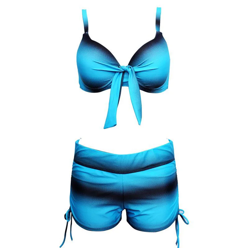 Бикини сексуальный пуш-ап купальный костюм из двух предметов плюс размер купальник женский Бразильский купальный костюм шорты Спортивный Купальный костюм танкини - Цвет: blue gradient bikini